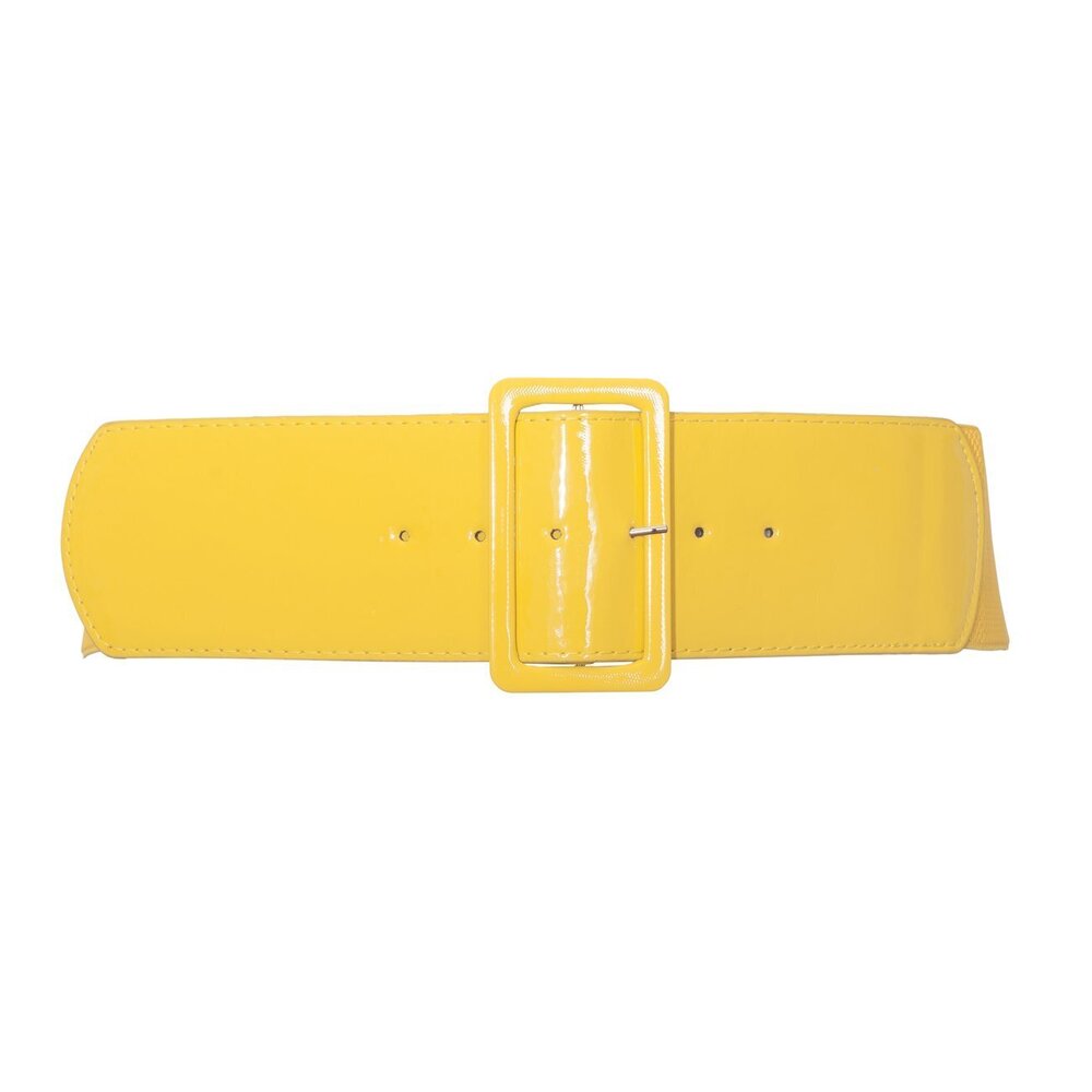 2896 Evogues Plus Size Wide Patent Leather Fashion Belt Yellow- One
